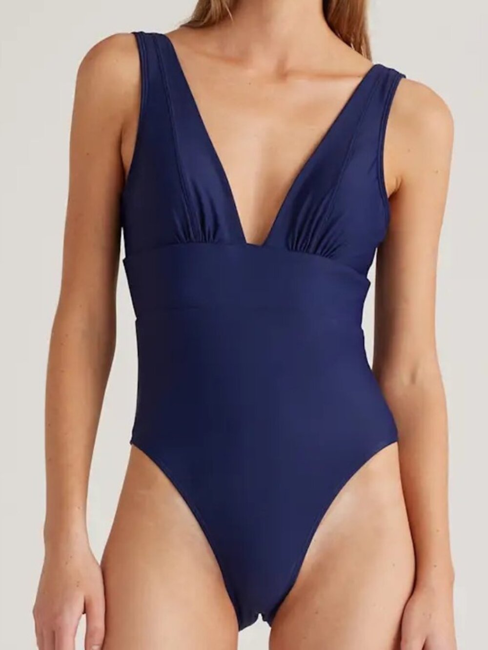 Quince Italian Plunge V-Neck Swimsuit ATG001 Recycled Navy Blue Size M NWT